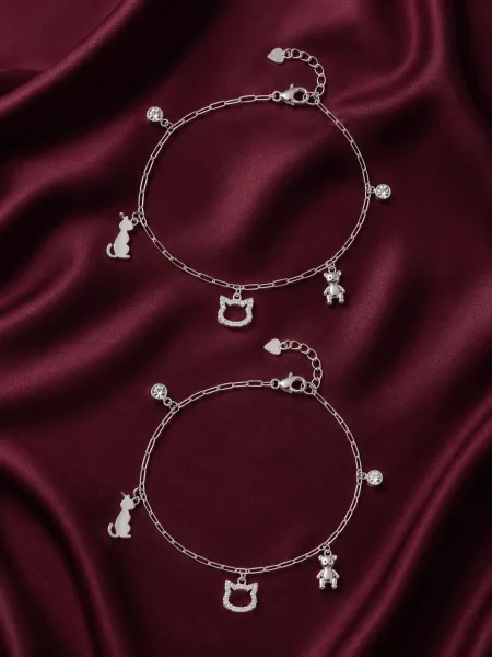 Cute Charm Trio Silver Anklet
