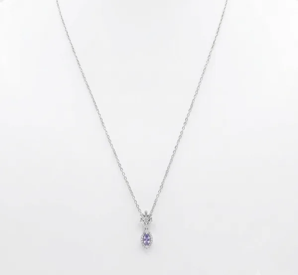 Marquise-Cut Purple Amethyst Halo Pendant With Earrings Set