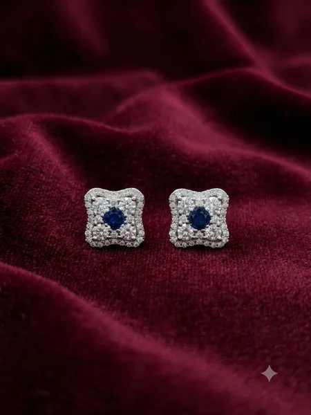 Royal Sapphire Halo Stud Earrings