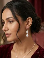 Brushed Matte Silver Dual-Bead Dangle Earrings