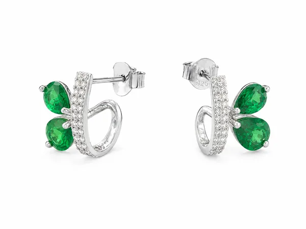 Green Leaf Crystal Stud Earrings