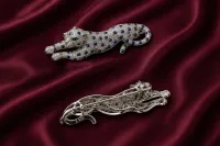 Blue Crystal Leopard Brooch