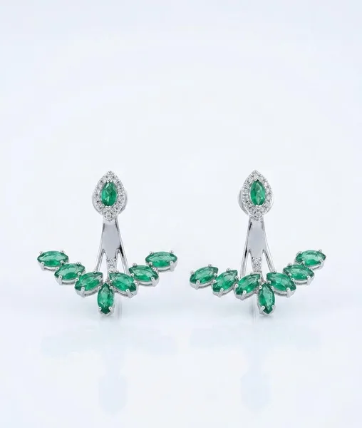 Marquise Emerald Bloom Ear Jackets