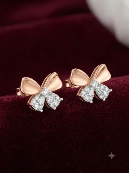 Rose Gold Ribbon Diamond Stud Earrings