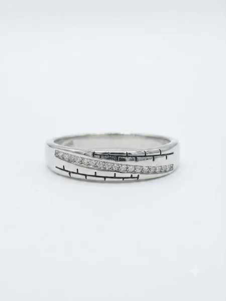 Diagonal Wave Pavé Sterling Silver Ring
