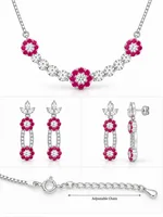 Silver Ruby Bloom Pendant Set