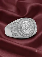 Pave-Accented Round Halo Signet Ring