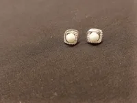 Elegant Pearl Square Halo Stud Earrings
