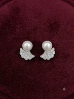 : Pearl & Diamond Fan Stud Earrings
