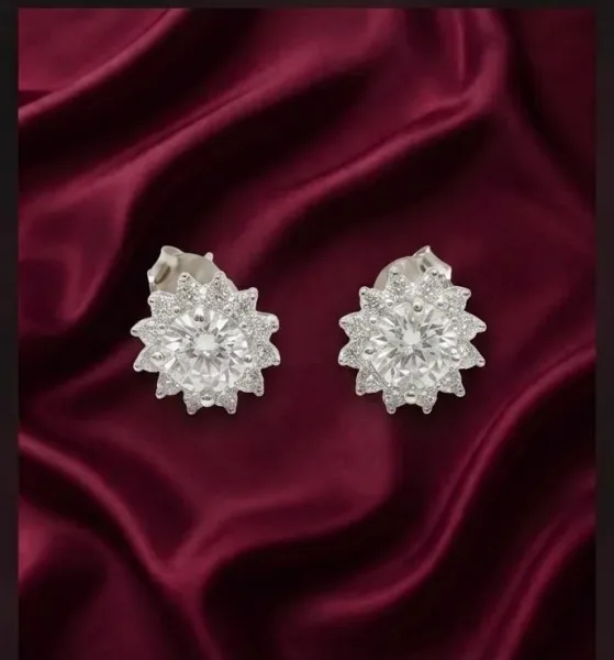 Sparkling Floral Halo Diamond Stud Earrings