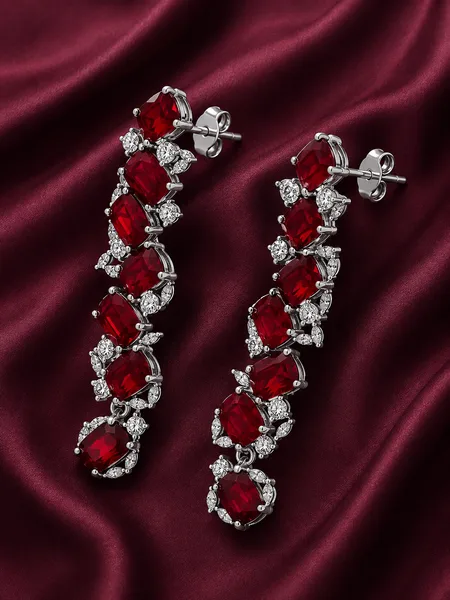 Red Garnet Cascade 925 Sterling Silver Drop Earrings