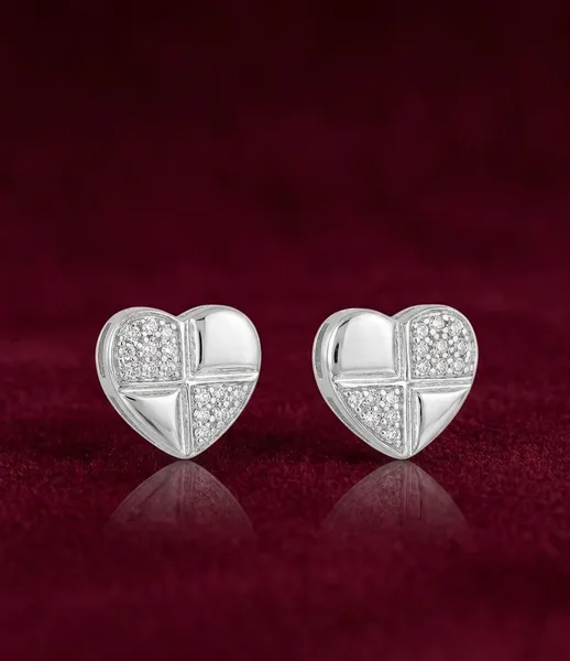 Quadrant Pave Diamond Heart Stud Earrings