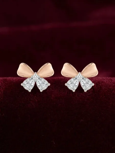 Rose Gold Ribbon Diamond Stud Earrings