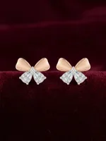 Rose Gold Ribbon Diamond Stud Earrings