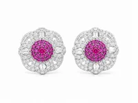 Pink Ruby Floral 925 Sterling Silver Stud Earrings