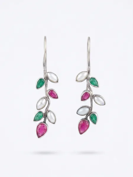 Silver Vine Trio-Gemstone Dangle Earrings