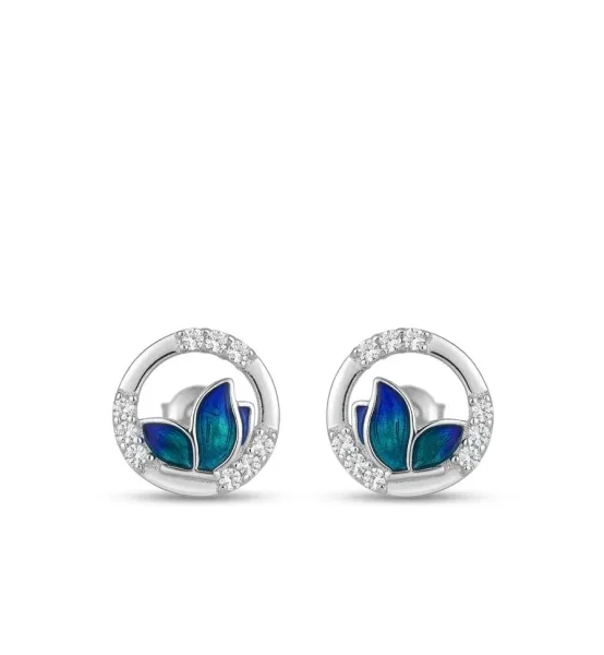 Enchanted Flora Enamel Earrings (Silver & Ocean Blue)