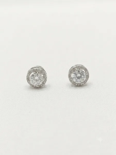 Classic Solitaire Halo Diamond Stud Earrings