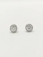 Classic Solitaire Halo Diamond Stud Earrings