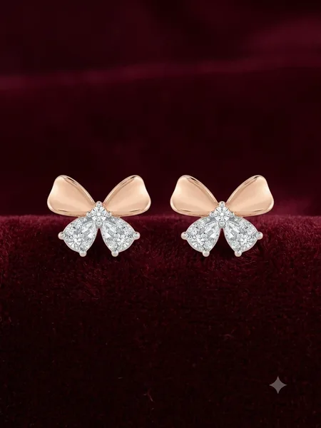 Rose Gold Ribbon Diamond Stud Earrings