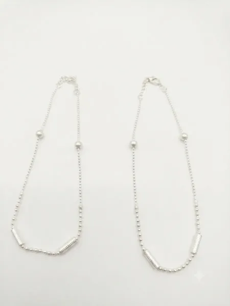 Silver-Plated Beaded and Tube Charm Anklet
