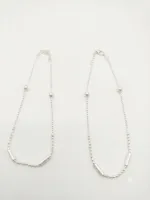 Silver-Plated Beaded and Tube Charm Anklet