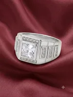 Silver Square CZ Pave Accent Statement Ring