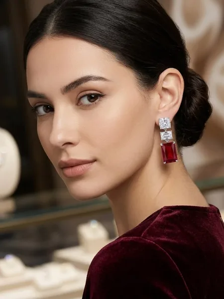 Ruby Red Geometric Drop Earrings