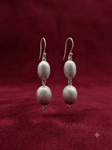 Brushed Matte Silver Dual-Bead Dangle Earrings