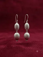 Brushed Matte Silver Dual-Bead Dangle Earrings