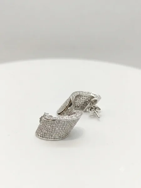 Geometric Pavé Diamond Huggie Earrings