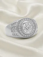 Pave-Accented Round Halo Signet Ring