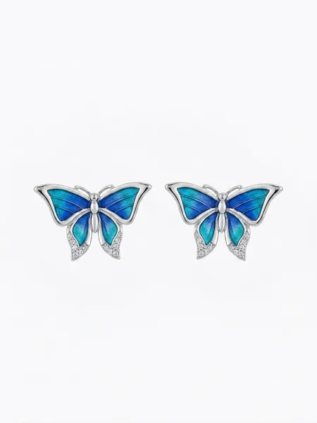 Blue Enamel Butterfly Studs