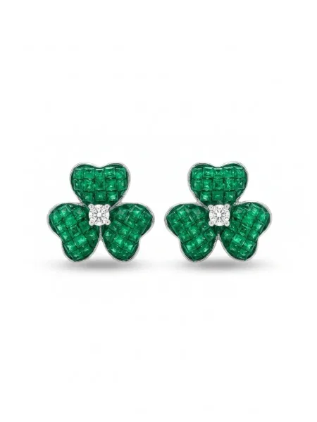 Emerald Clover Stud Earrings