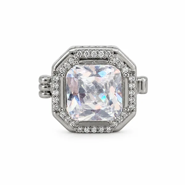 Silver Octagon Crystal Button