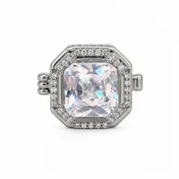 Silver Octagon Crystal Button