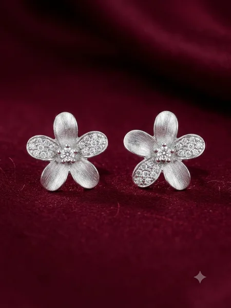 Frosted Petal Bloom Diamond Stud Earrings