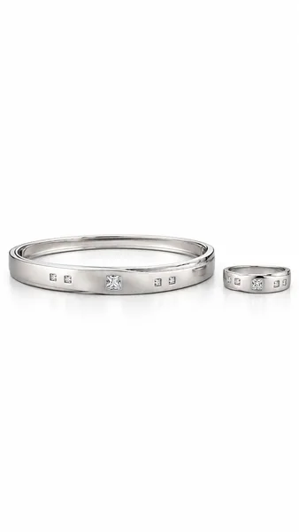 Classic Square-Cut Stonr Silver Bracelet & Ring Set