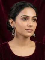 handcrafted oxidized silver jhumka earrings.